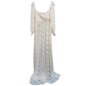 Lace Floor Length Dress Women Small Long Sleeve Ethereal Coquette Maternity Pics